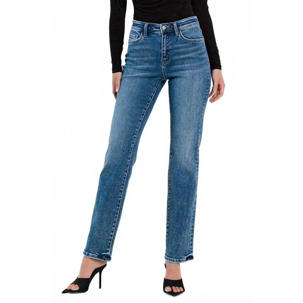 Flying Monkey Women's Straight Leg Jeans in Medium Blue Wash